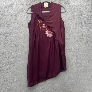 Fairy Grunge Asymmetric Sleeveless Top Floral Embroidered Ruffle Detail S Floral